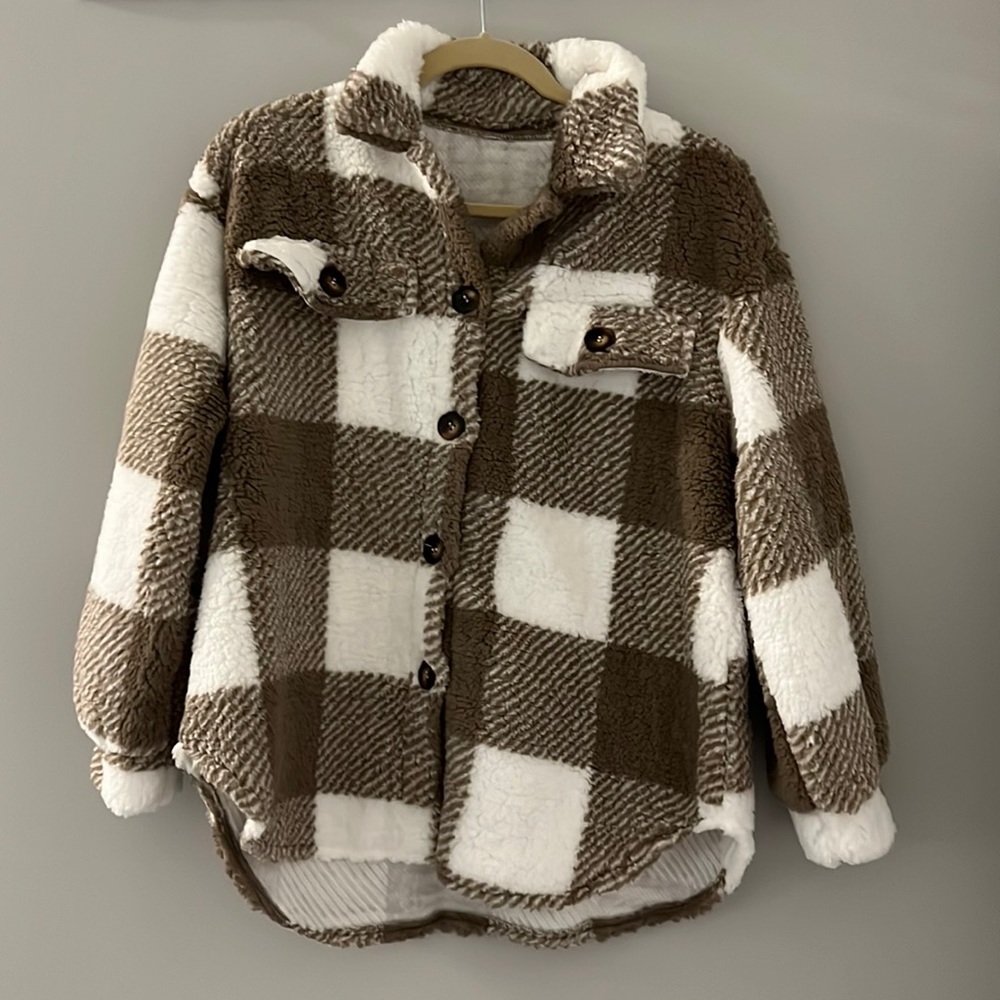 NEW Sherpa Buffalo Check Shacket - Fall Flannel - Fleece Jacket - Sherpa Flannel